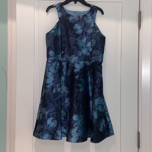 Blue Floral Medium Length Dress